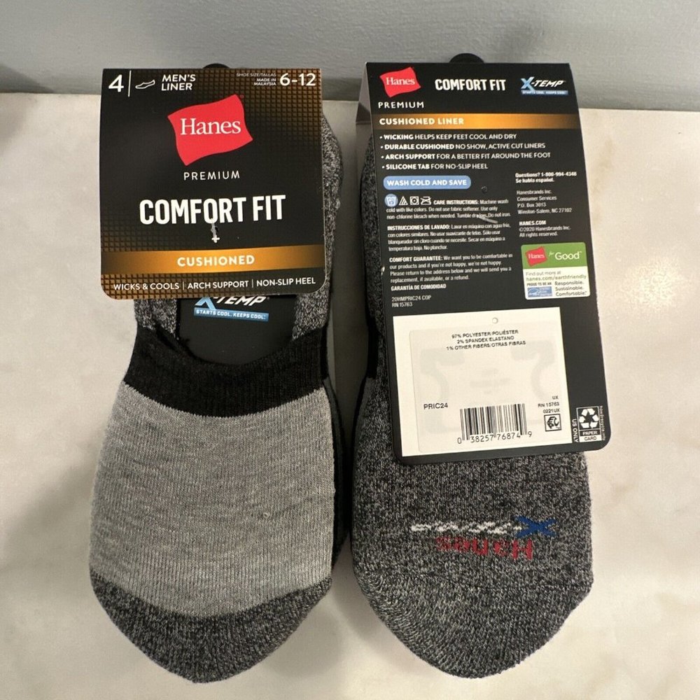 Hanes men’s premium cushioned liner 2 of four (4) socks in each pack total of 8